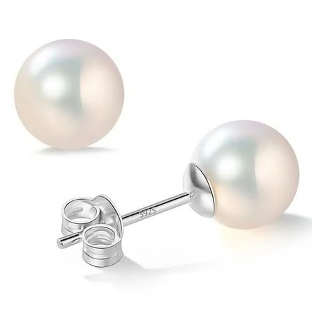 accessory Yami Round Akoya Cultured Pearl Stud Earrings Stud in 925 Sterling Silver Walmart - YAMI Jewelry $21.59