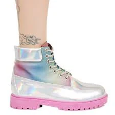 shoes YRU Pink Holographic Str8 Up Boots Poshmark $125
