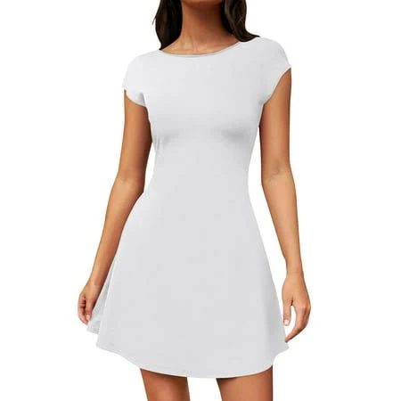 dress Yucaco Women's Sexy Low Back A-Line Short Sleeve Sundress Walmart - Yucaco $13.99