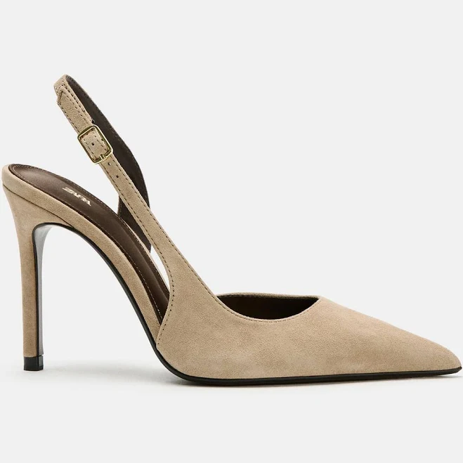 shoes Zara Asymmetric Suede Slingback Heels Zara USA $79.9
