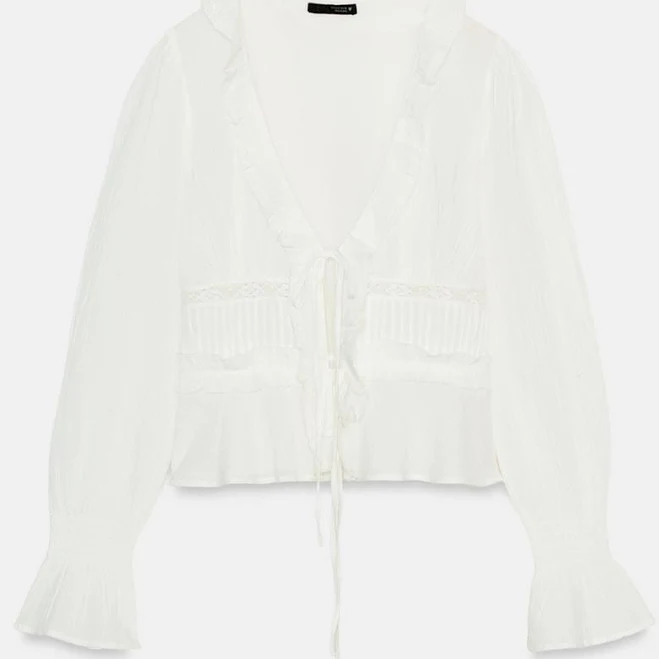 blouse Zara Embroidered Chiffon Shirt with Ruffles Zara USA $59.9