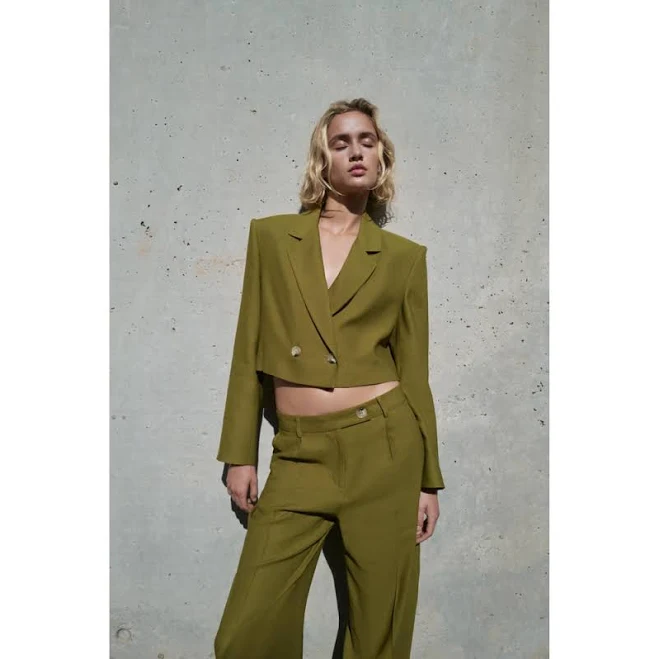 matching set Zara Jackets & Coats | Zara Linen Blend Double Breasted Cropped Blazer And Pants S | Color: Green | Size: S | Pm-51970144's Closet Poshmark $129