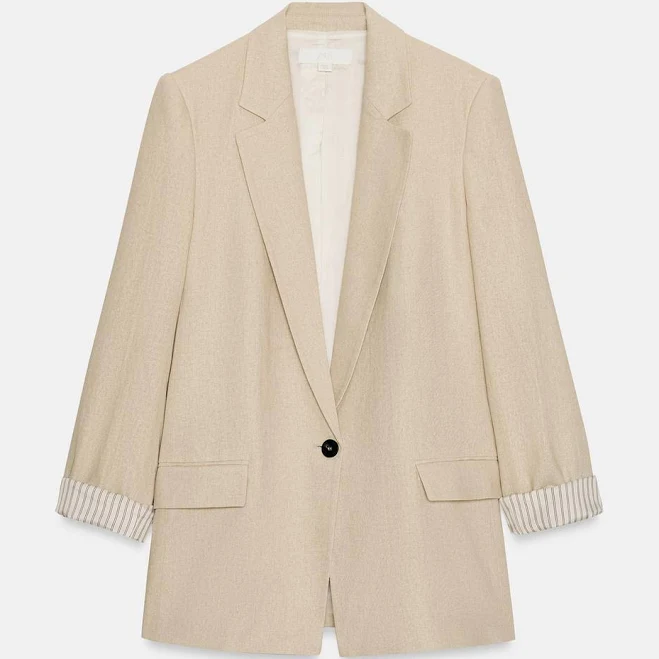 blazer Zara Linen Blazer with Rolled Sleeves Zara USA $79.9