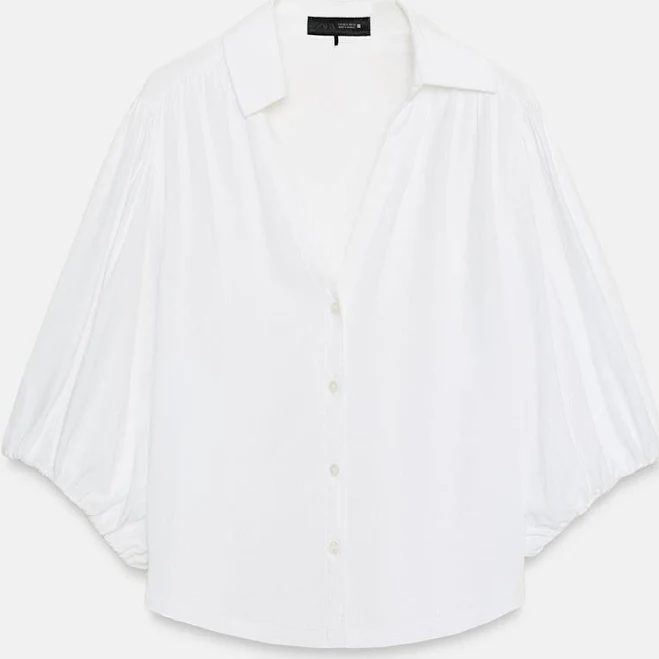 top Zara Linen Blend Puff Sleeve Shirt Zara USA $45.9