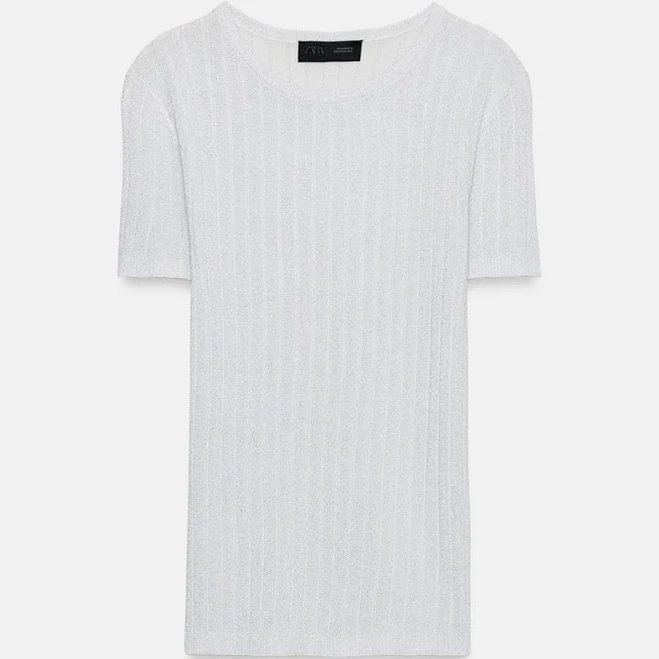 top Zara Metallic Thread Rib Knit Top Zara USA $35.9