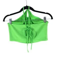 top Zara Womens Halter Crop Top Ribbed Knit Lime Green L eBay $7.79