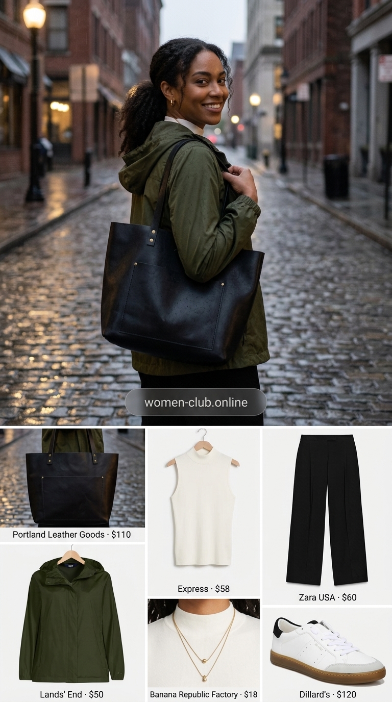 Olive green windbreaker outfit for women 2026, perfect for urban exploration and city chic.