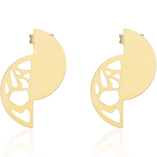 Geometric Gold Plated Brass Stud Earrings