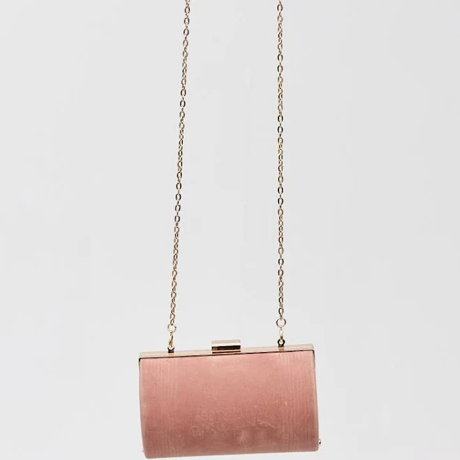 Jean Paul Gaultier Blush Pink Gold Frame Velvet Clutch Bag