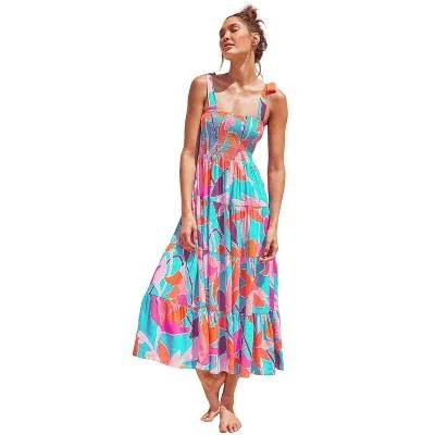 Clearlove Women's Sleeveless Tie Up Boat Neck Maxi One-Piece Dress