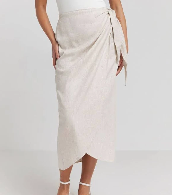 Simply Be Natural Wrap Linen Midi Skirt