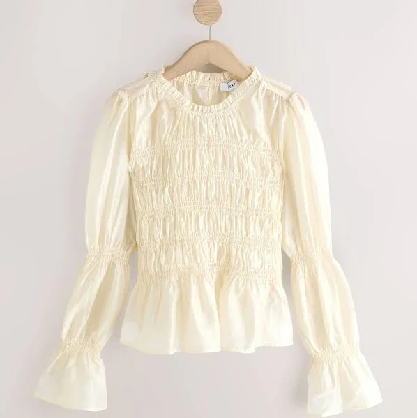 Next Ecru Women's Sheer Smocked Long Sleeve Top