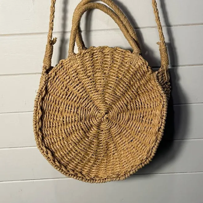 Natural Woven Straw Round Crossbody Bag Handbag Circle Boho Beach