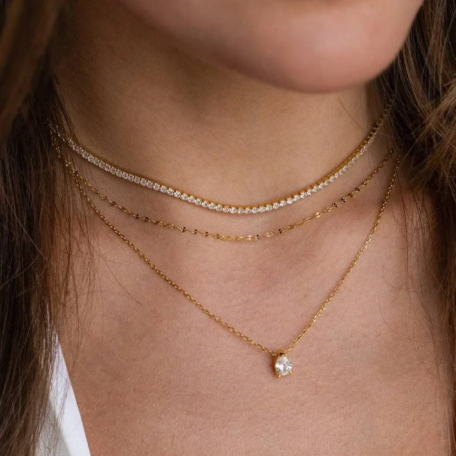 Dainty Diamond Layered Chain Necklaces Set Caitlyn Minimalist