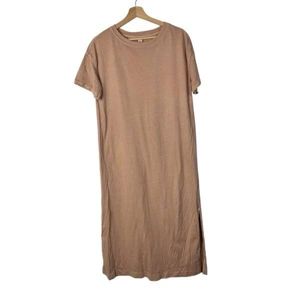 Old Navy Peach Mauve Pink Crewneck Midi Side Slit T-shirt Dress M
