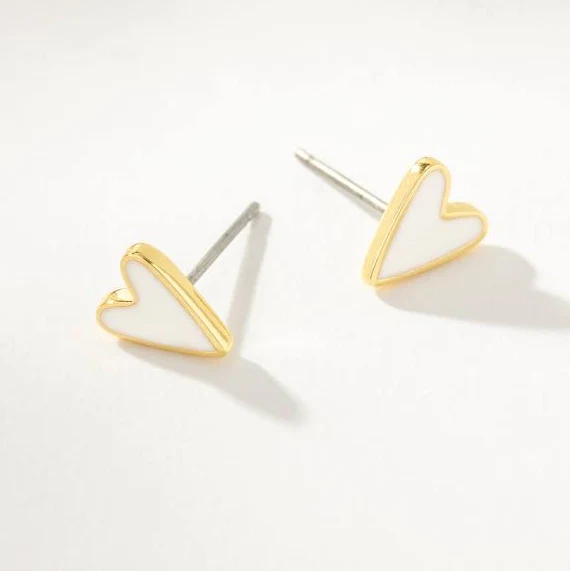 Uncommon James 14K Gold-Plated Enamel Heart Stud Earrings