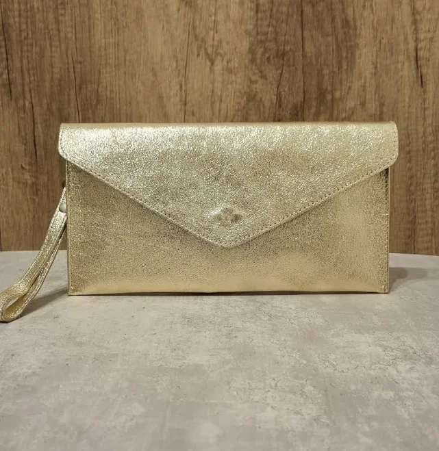 Metallic Gold Leather Clutch Bag