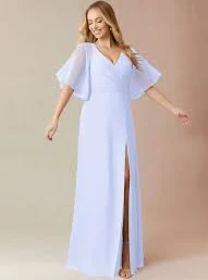 Lavender A-Line V-Neck Chiffon Dress