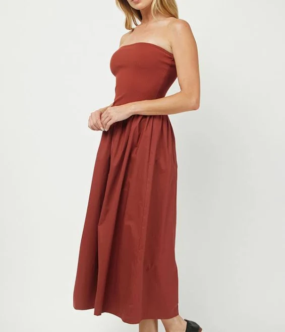 Rust Ribbed Tube Maxi Dress