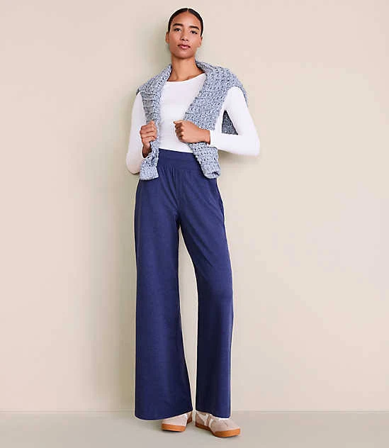 Lou & Grey Petite Heathered Brushedsoft Wide Leg Pants