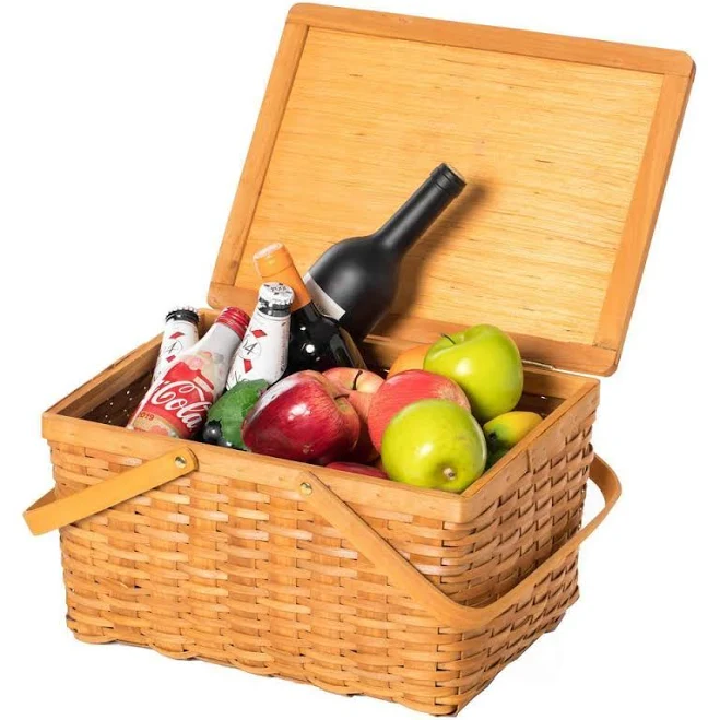 Wickerwise Woodchip Picnic Storage Basket with Cover and Movable Handles