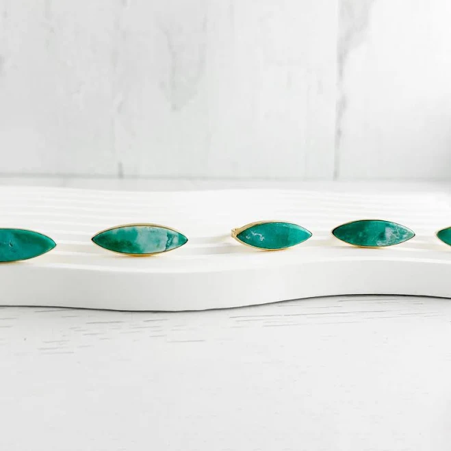 Tibetan Turquoise Marquise Statement Ring in Gold and Silver