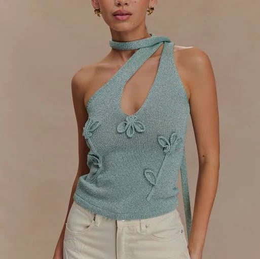 Leone One Shoulder Metallic Knit Top