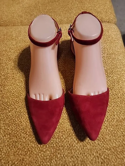 Lafayette 148 Suede Flats Red Pointed Toe Ankle Strap Shoes 7.5 M 37.5