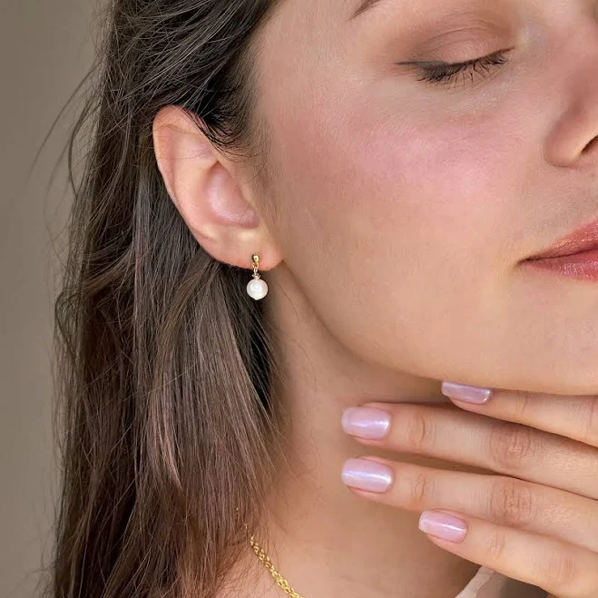 18K Gold Plated Minimalist Pearl Stud Earrings