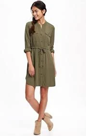 Gap Green long sleeve button up tie waist shirt dress casual Size Large