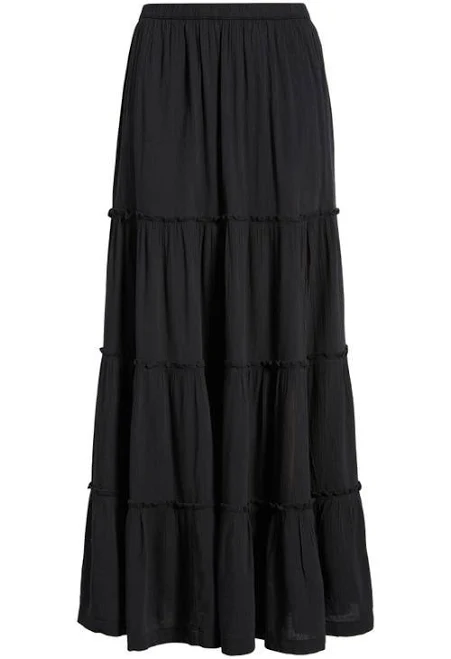 BP. Tiered Linen Blend Crinkled Gauze Maxi Skirt in Black at Nordstrom, Size X-Large