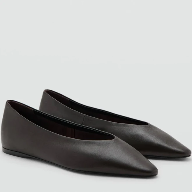 MANGO Pointed-Toe Leather Flats