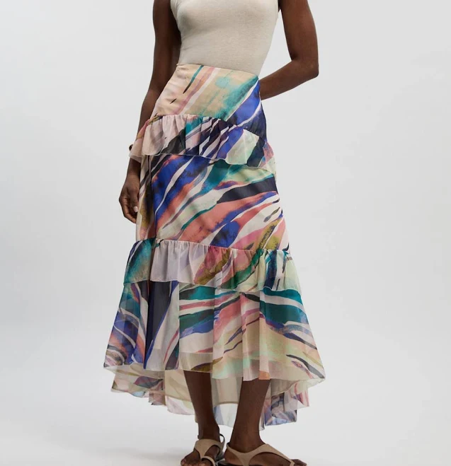 Karen Millen Women's Marble Print Crinkle Chiffon Maxi Skirt