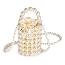 Women's Pearl Beaded Clutch Purse with Detachable Chain