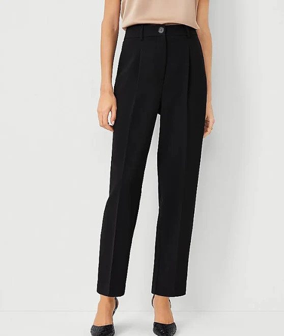 Ann Taylor Women's High Rise Pleated Taper Fluid Crepe Pants