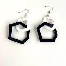 Black and White Geometric Dangle Acrylic Earrings, Modern Monochrome Jewellery.