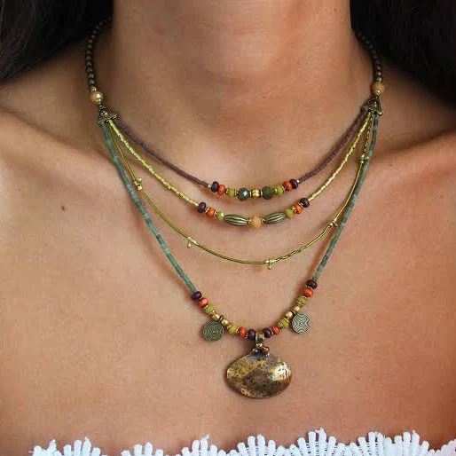 Tribal Boho Multi Strand Beaded Necklace