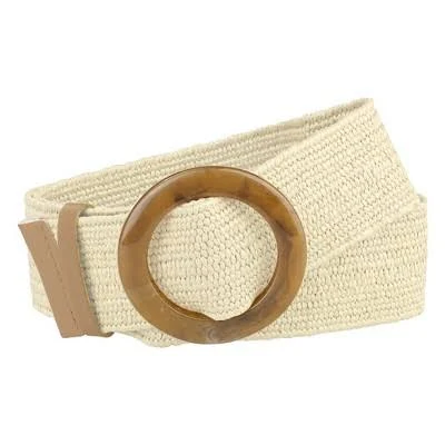 Inspire Chic Women's Wide Stretch Straw Rattan Belt with Buckle