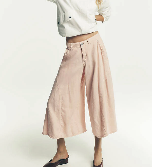 Linen Blend Culottes Pants by Pilcro in Pink, Size: 33 at Anthropologie