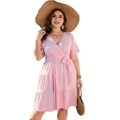 Clearlove Women's High Waisted V Neck Wrap Midi Dress with Belt