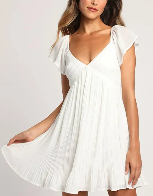 Lulus Pleated Flutter Sleeve Mini Dress