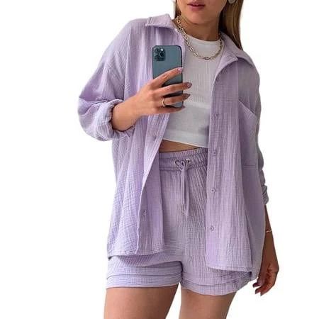 Trendsi Button Shirt and Drawstring Shorts Set