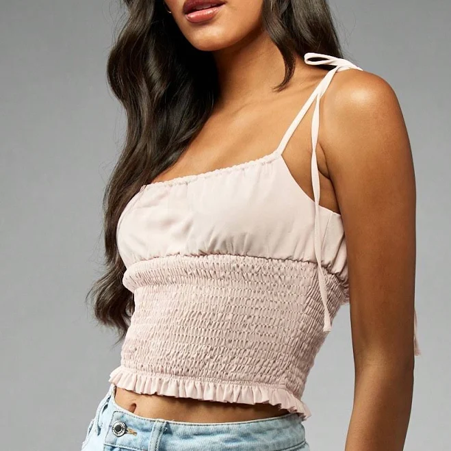 Missguided Smocked Ruffle Trim Cami Crop Top