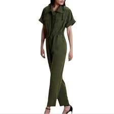 Banana Republic Olive Green Utility Jumpsuit Short Sleeve Drawstring Waist M