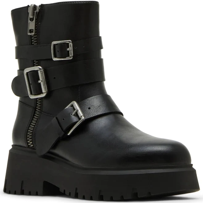 Madden Girl Women's Mally Moto Buckle Lug Sole Ankle Boots