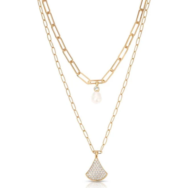 Ettika Women's Layered Teardrop & Freshwater Pearl Charm Necklace