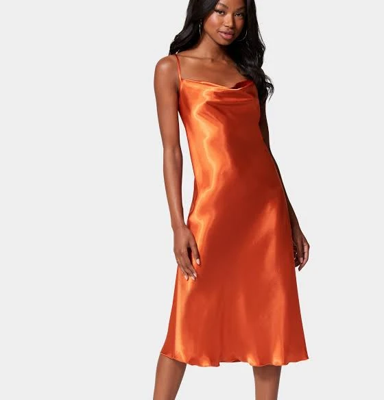 Bebe Women's Dresses Bebe Satin Cowl Neck Slip Midi Dress