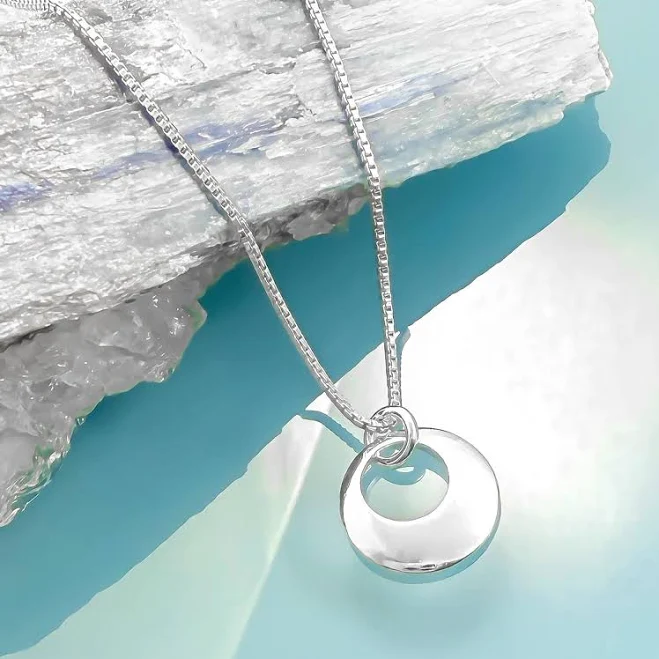 Tiny and Dainty Sterling Silver Open Disc Charm Necklace
