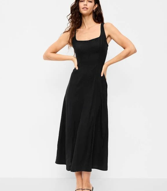 Old Navy Women's Fit & Flare Linen-Blend Midi Dress