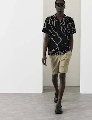 Marks & Spencer Cotton Linen Blend Pleat Front Shorts - Light Olive - 42in waist-Medium